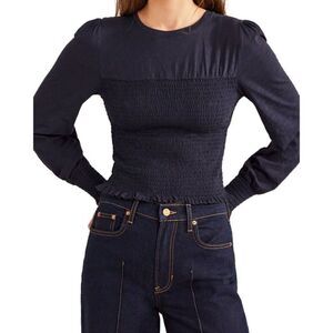Boden Black Long Sleeve Ruched Bodice Smocked Top US6 UK10